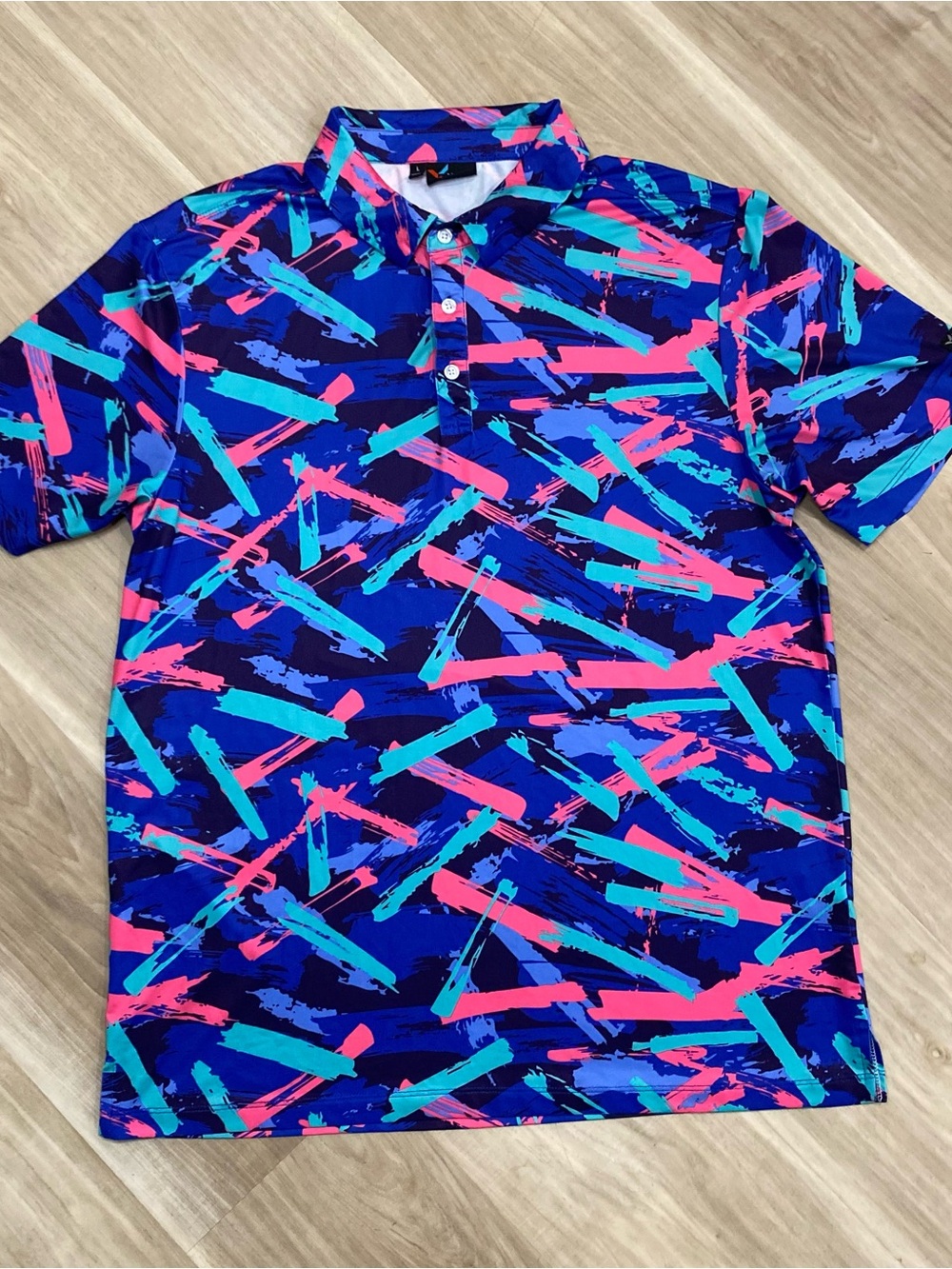 Yatta Golf Polo Shirt Mens Large L Blue Pink Teal Abstract Brush Stroke